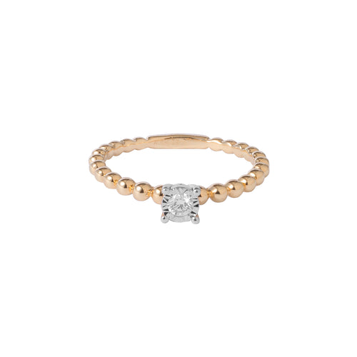 Pierścionek Beaded Solitaire z diamentem w żółtym i białym złocie