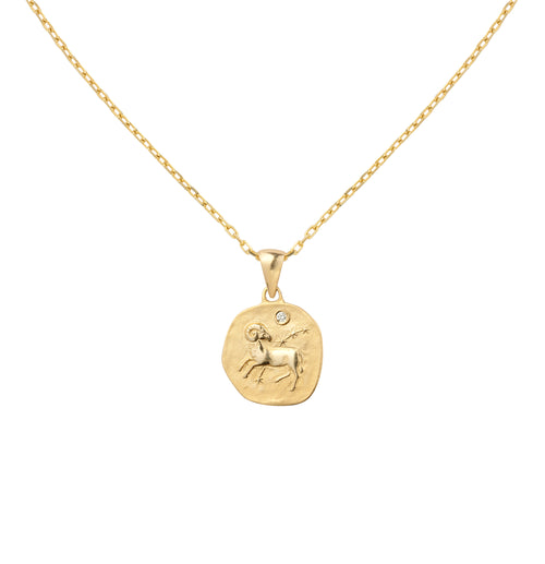 Złoty naszyjnik z medalionem ze znakiem zodiaku Baran