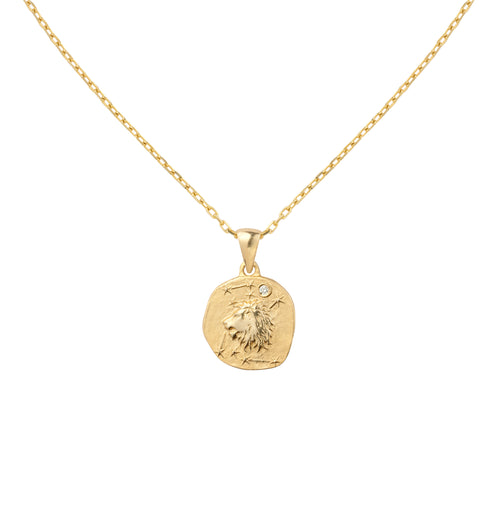 Złoty naszyjnik z medalionem ze znakiem zodiaku Lew