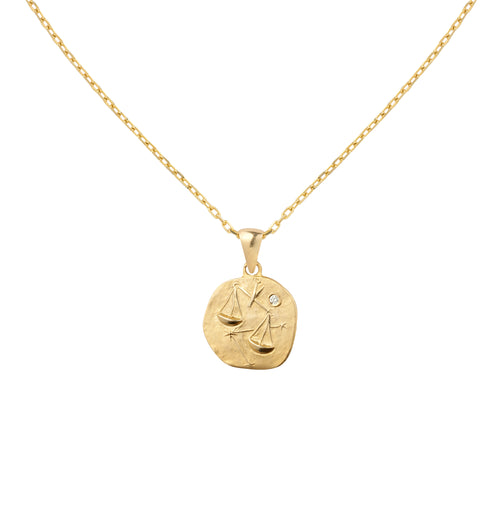 Złoty naszyjnik z medalionem ze znakiem zodiaku Waga