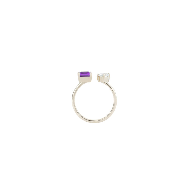 Podwójny złoty pierścionek z ametystem i topazem